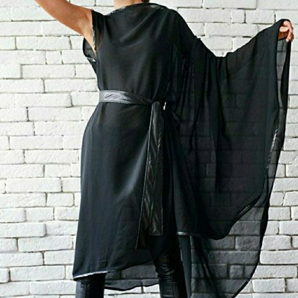Sheer Black Tunic / Asymmetrical Black Top